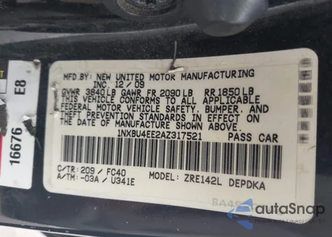 2010 Toyota Corolla Le z USA, uszkodzony, nr VIN 1NXBU4EE2AZ317521